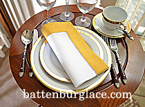 White Hemstitch Diner Napkin with Honey Gold Colored Border - Click Image to Close